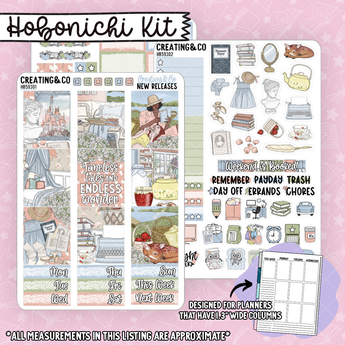 Timeless Tales Hobonichi Cousin Weekly Planner Kit - 1.3" Stickers - HB593