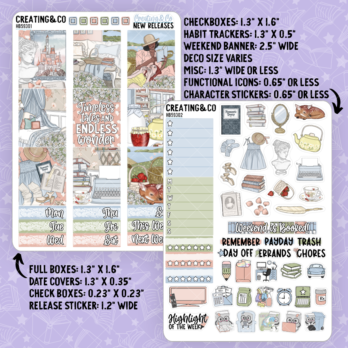 Timeless Tales Hobonichi Cousin Weekly Planner Kit - 1.3" Stickers - HB593