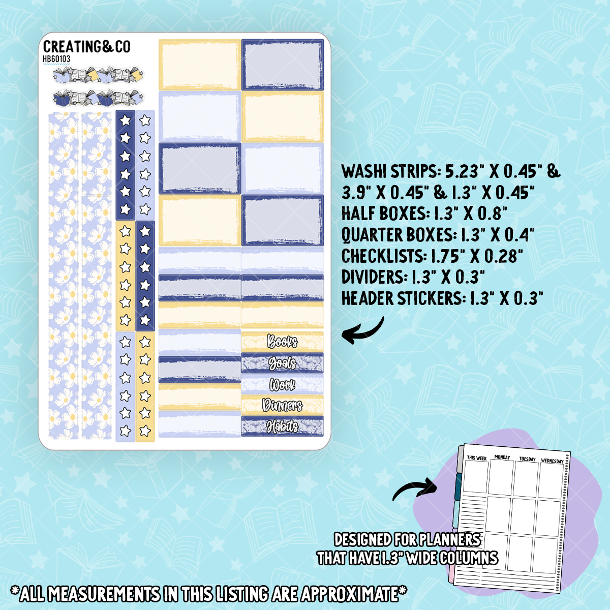 Blueberry Twist Hobonichi Cousin Weekly Planner Kit - 1.3" Stickers - HB601
