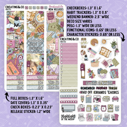 Autumn Adventure Hobonichi Cousin Weekly Planner Kit - 1.3" Stickers - HB617