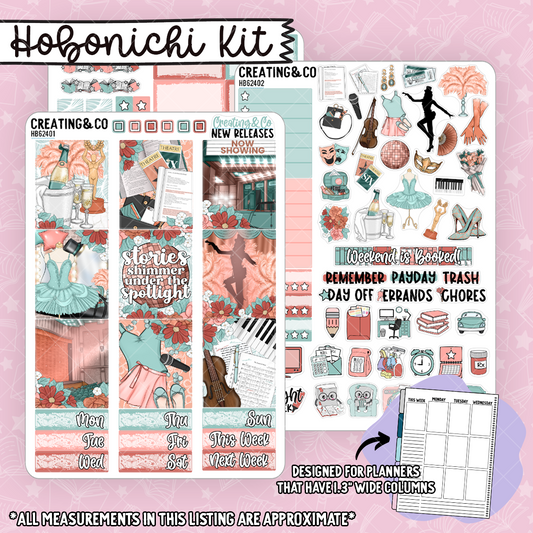 Shimmering Stories Showgirl Hobonichi Cousin Weekly Planner Kit - 1.3" Stickers - HB624