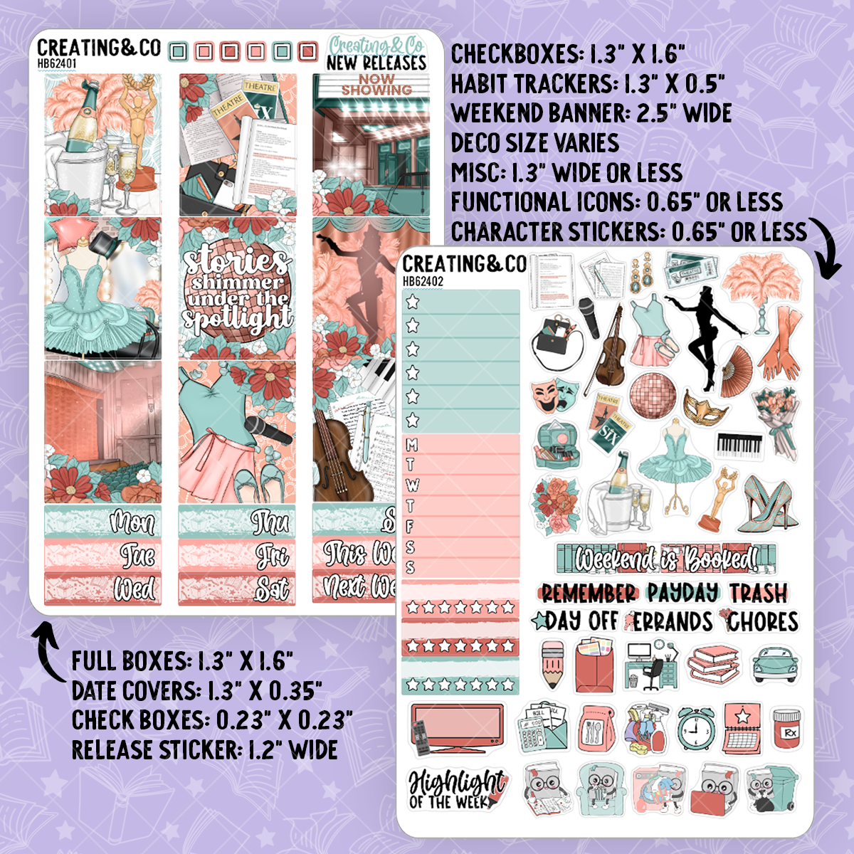 Shimmering Stories Showgirl Hobonichi Cousin Weekly Planner Kit - 1.3" Stickers - HB624
