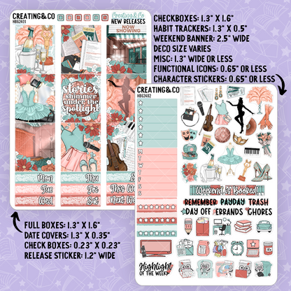 Shimmering Stories Showgirl Hobonichi Cousin Weekly Planner Kit - 1.3" Stickers - HB624