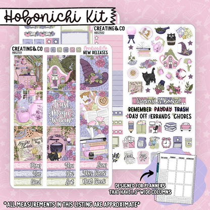 Blooming Cauldron Pastel Witch Hobonichi Cousin Weekly Planner Kit - 1.3" Stickers - HB625