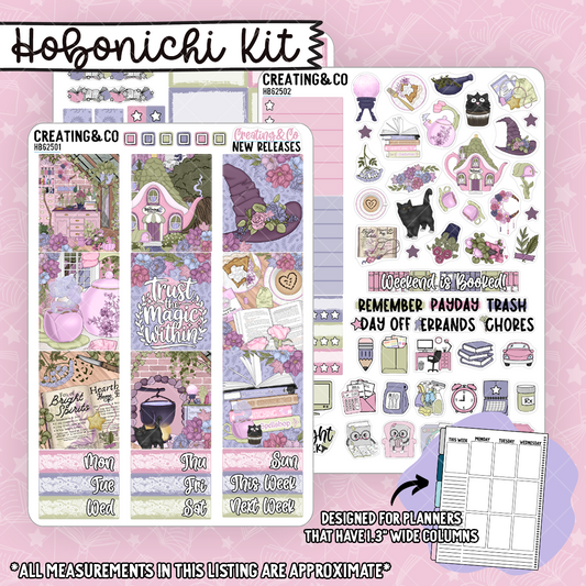 Blooming Cauldron Pastel Witch Hobonichi Cousin Weekly Planner Kit - 1.3" Stickers - HB625