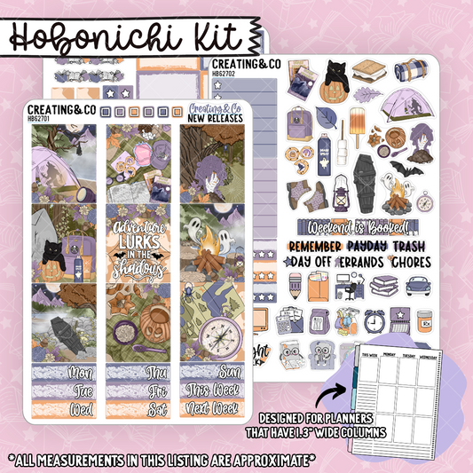 Shadow Adventure Spooky Camping Hobonichi Cousin Weekly Planner Kit - 1.3" Stickers - HB627