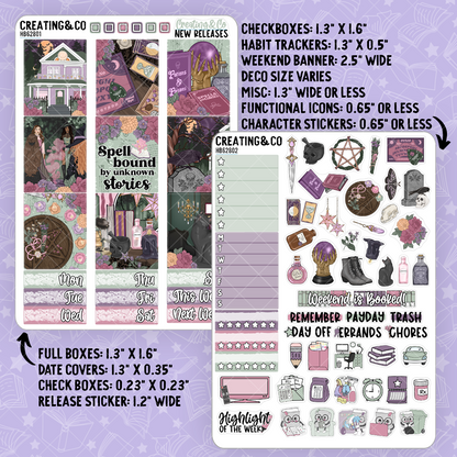 Spellbound Coven - Dark Witch - Hobonichi Cousin Weekly Planner Kit - 1.3" Stickers - HB628