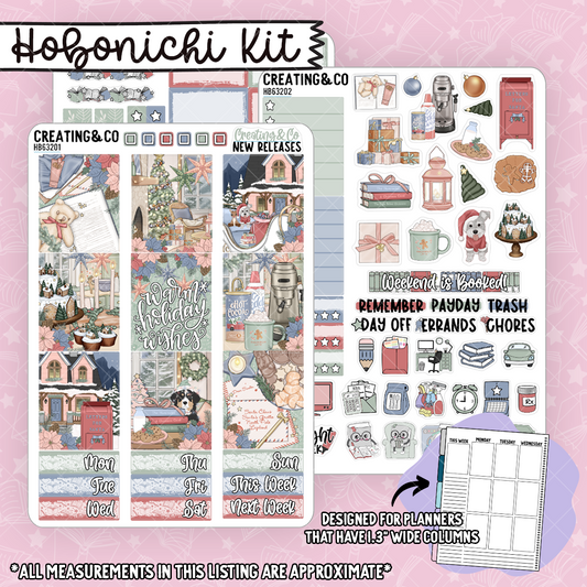 Cozy Christmas Hobonichi Cousin Weekly Planner Kit - 1.3" Stickers - HB632
