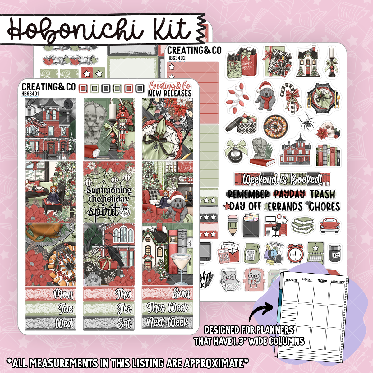 Holiday Spirit Hobonichi Cousin Weekly Planner Kit - 1.3" Stickers - HB634