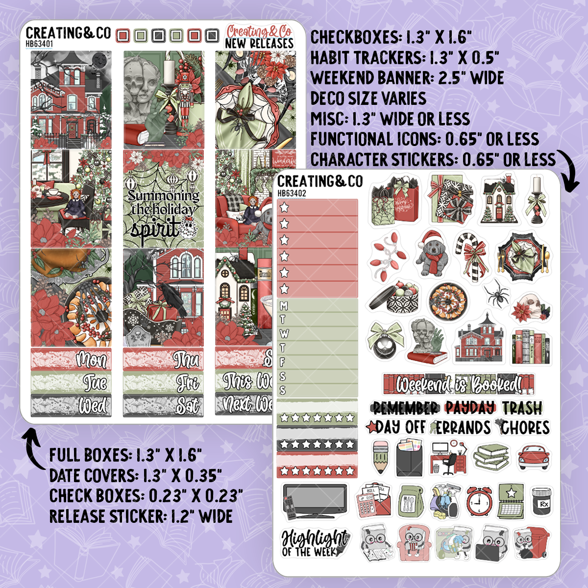 Holiday Spirit Hobonichi Cousin Weekly Planner Kit - 1.3" Stickers - HB634