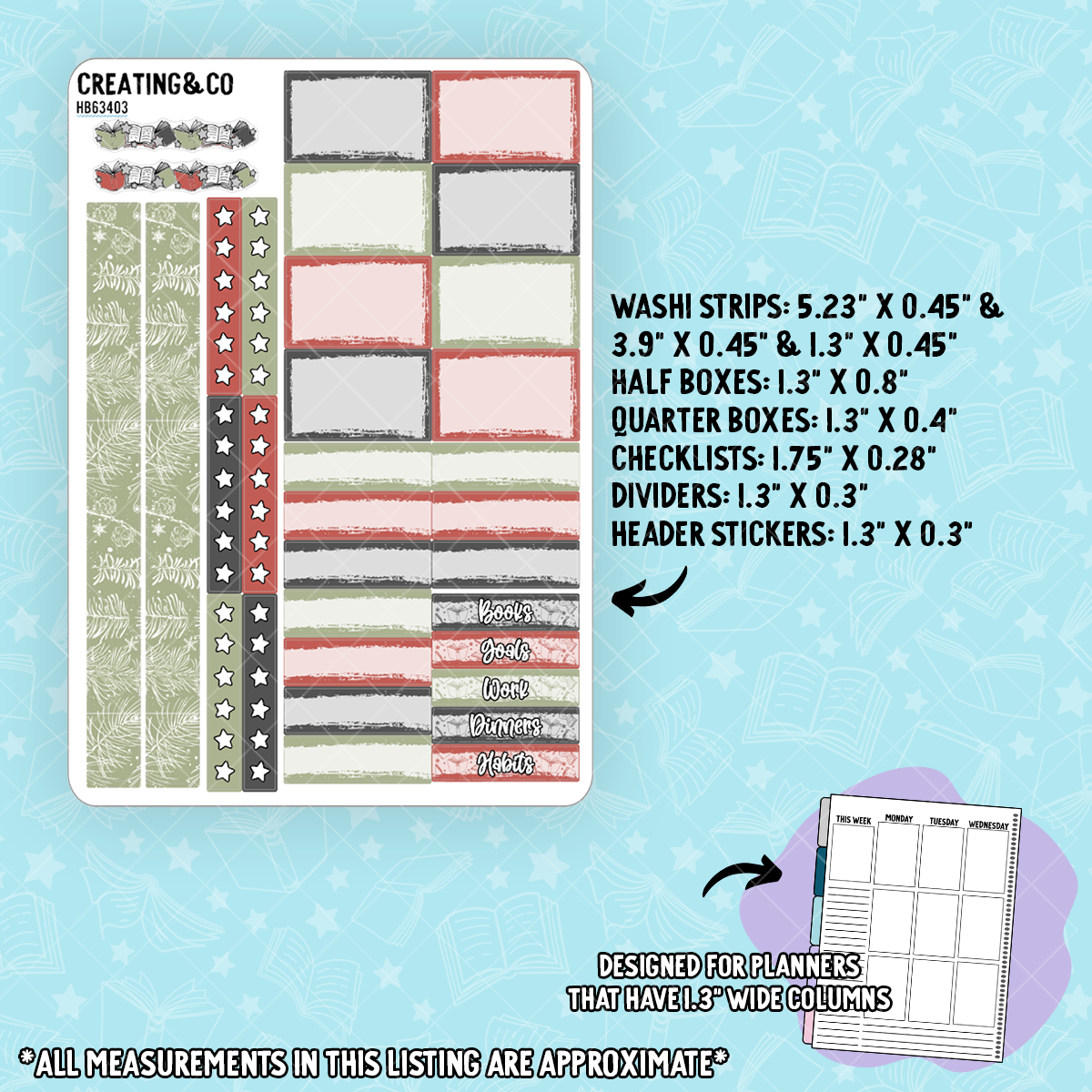 Holiday Spirit Hobonichi Cousin Weekly Planner Kit - 1.3" Stickers - HB634