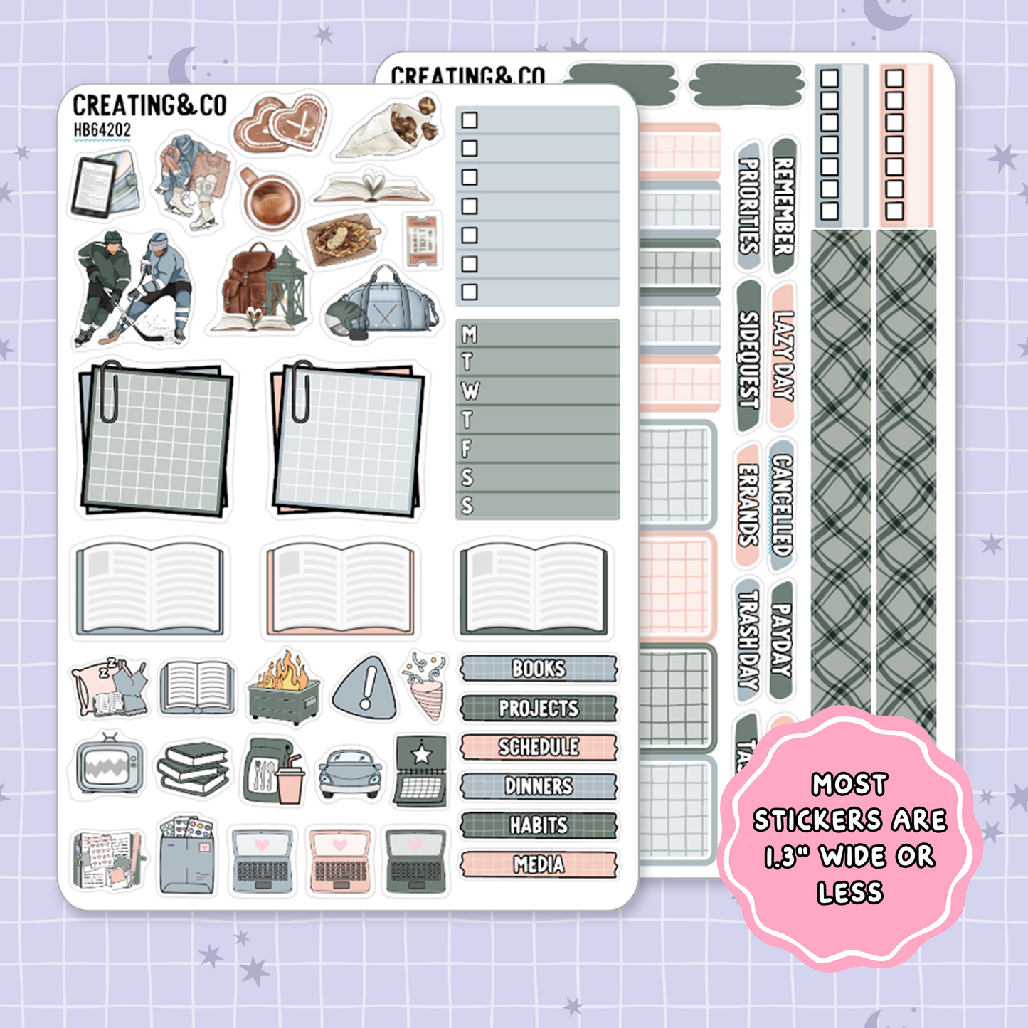 Faceoff to Forever Hobonichi Cousin Weekly Planner Kit - 1.3" Stickers - HB642