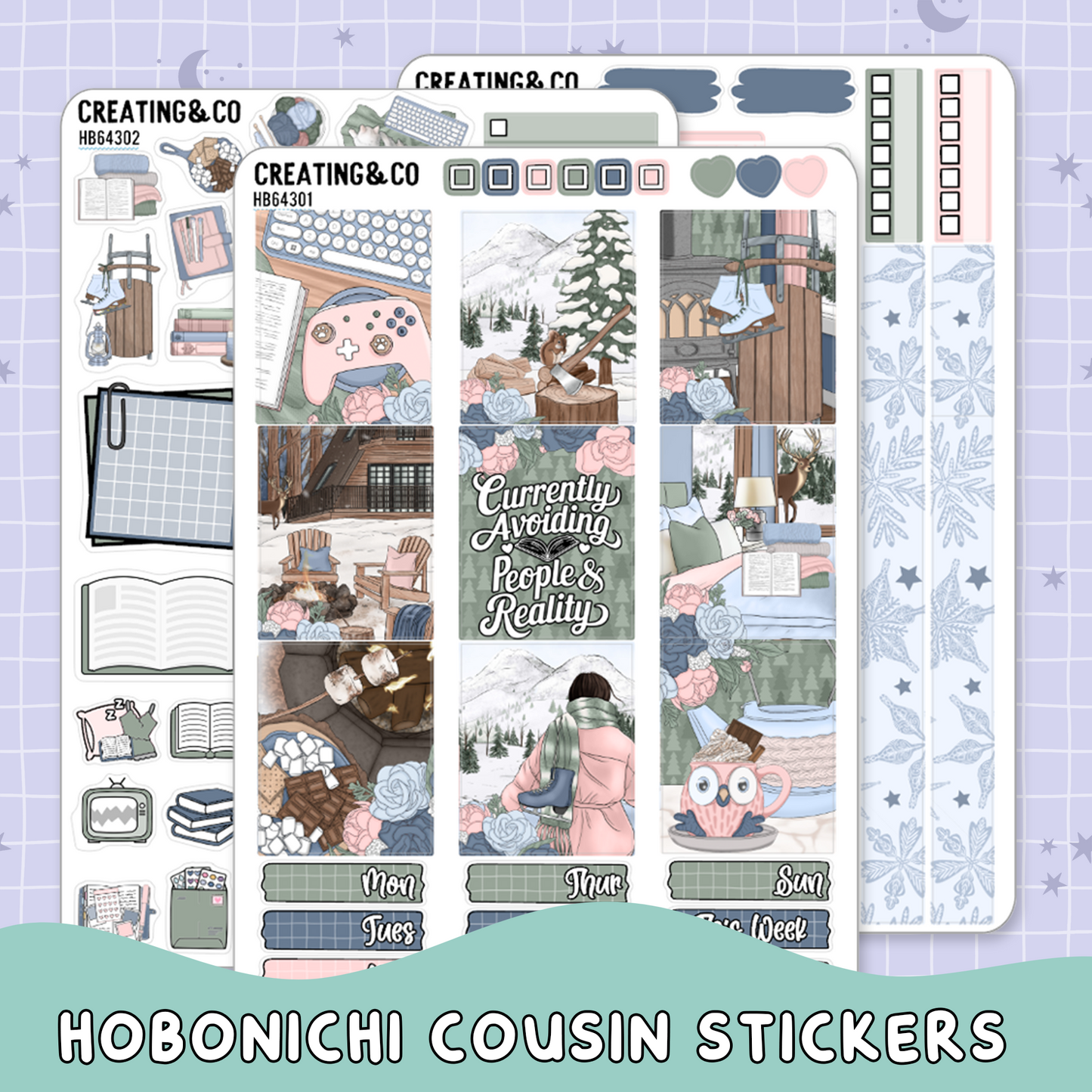 Avoiding People & Reality Hobonichi Cousin Weekly Planner Kit - 1.3" Stickers - HB643