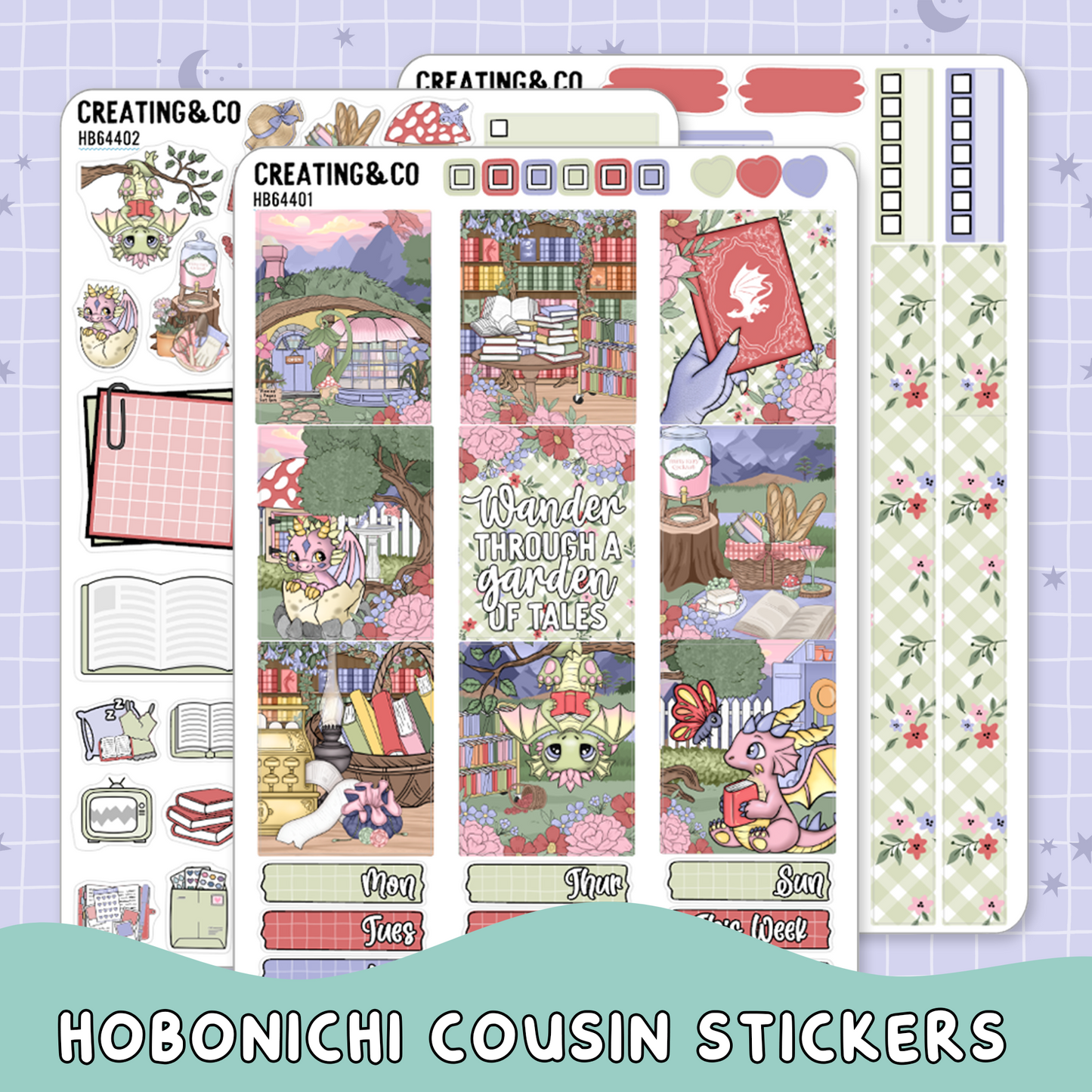 Floral Fables Spring Reading Challenge Hobonichi Cousin Weekly Planner Kit - 1.3" Stickers - HB644