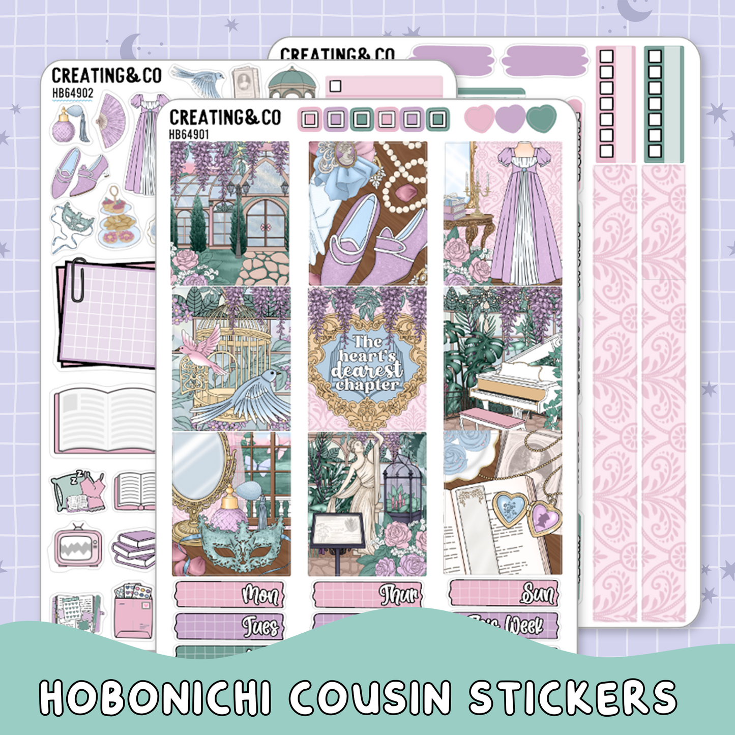 Scandals of the Heart Regency Hobonichi Cousin Weekly Planner Kit - 1.3" Stickers - HB649