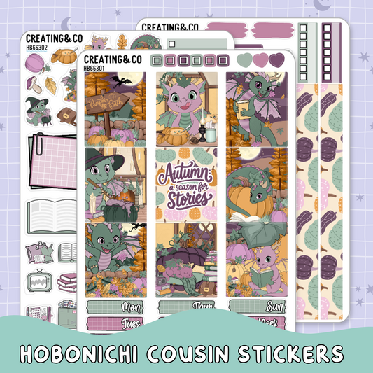 Dragon Harvest Autumn Reading Challenge Hobonichi Cousin Weekly Planner Kit - 1.3" Stickers - HB663