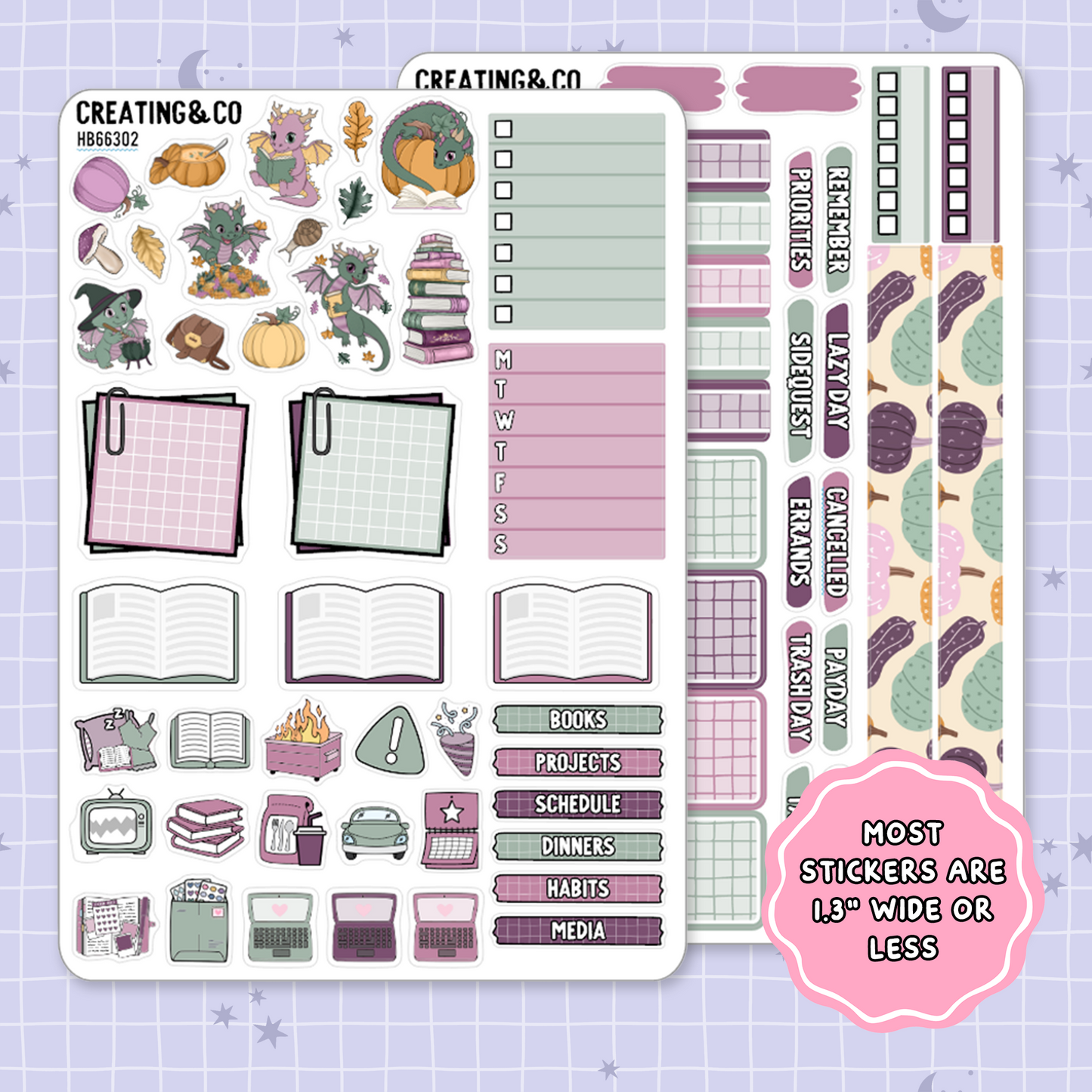 Dragon Harvest Autumn Reading Challenge Hobonichi Cousin Weekly Planner Kit - 1.3" Stickers - HB663