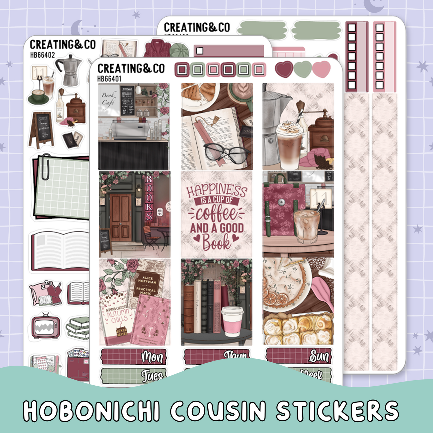 Book Cafe Hobonichi Cousin Weekly Planner Kit - 1.3" Stickers - HB664
