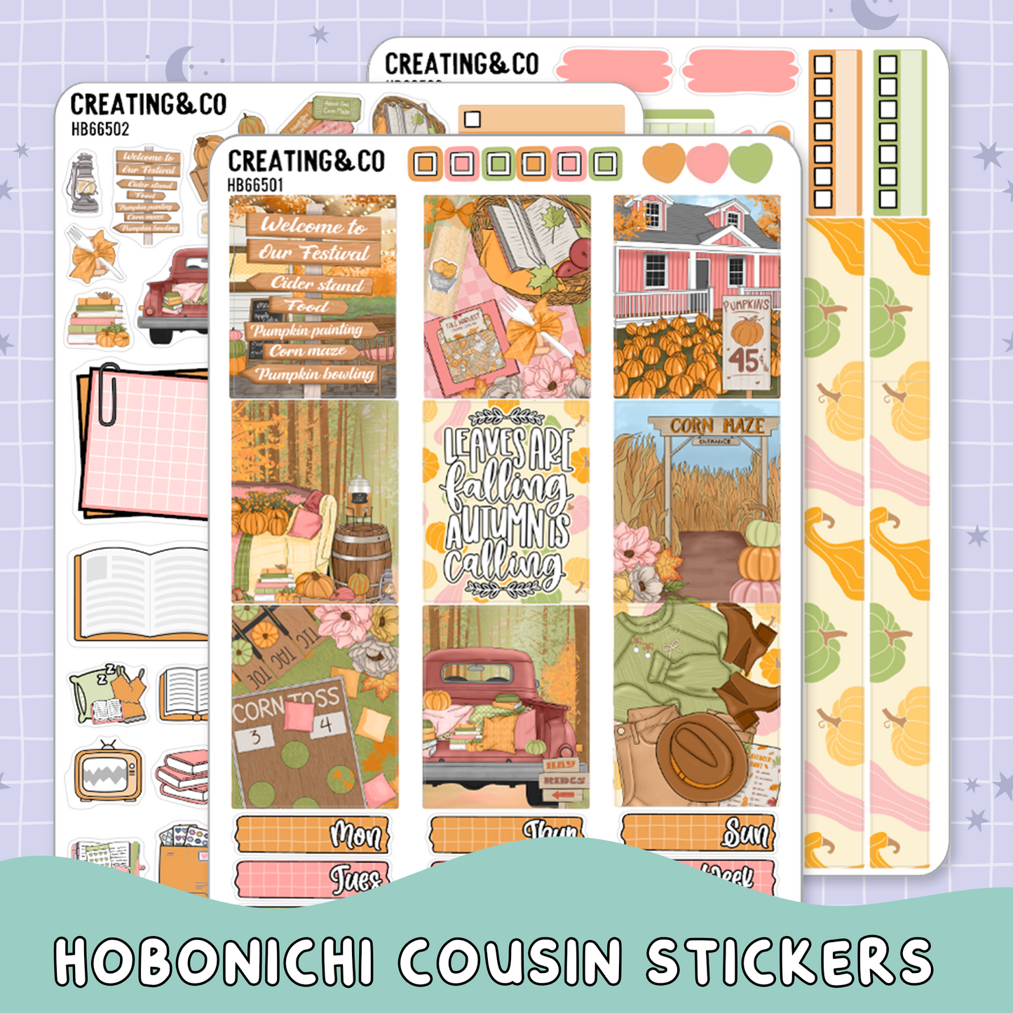 Fall Festival  Hobonichi Cousin Weekly Planner Kit - 1.3" Stickers - HB665