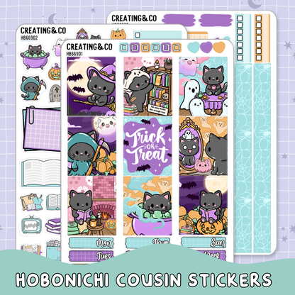 Trick or Treat Spooky Cat Hobonichi Cousin Weekly Planner Kit - 1.3" Stickers - HB669