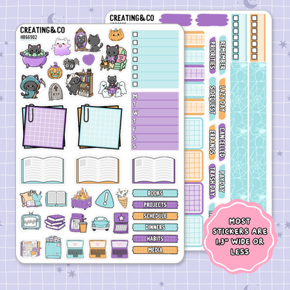 Trick or Treat Spooky Cat Hobonichi Cousin Weekly Planner Kit - 1.3" Stickers - HB669