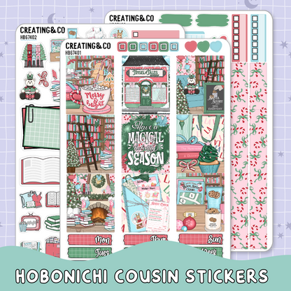 Tinsel & Tales Christmas Bookshop Hobonichi Cousin Weekly Planner Kit - 1.3" Stickers - HB674