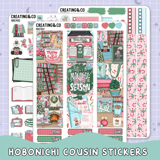 Tinsel & Tales Christmas Bookshop Hobonichi Cousin Weekly Planner Kit - 1.3" Stickers - HB674
