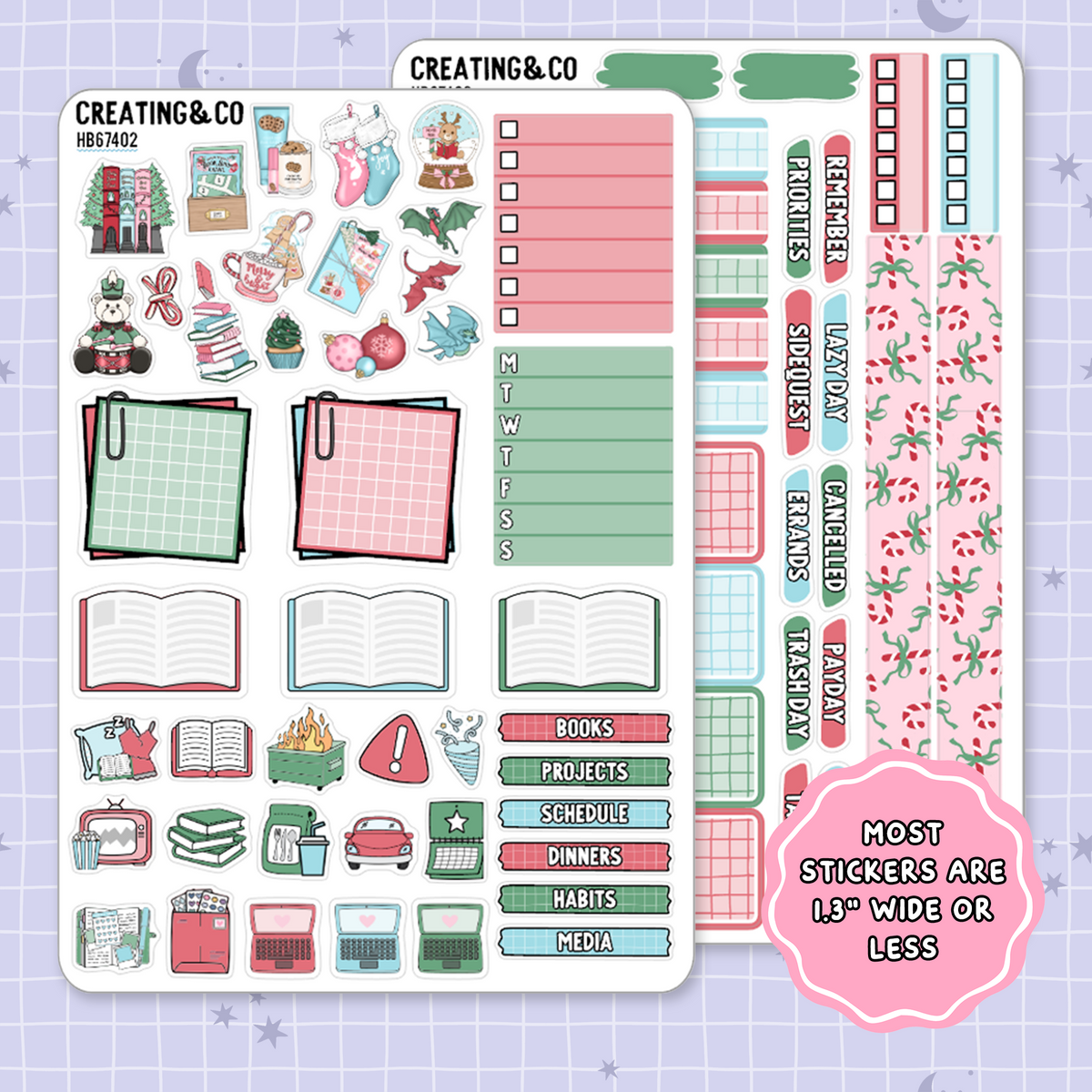 Tinsel & Tales Christmas Bookshop Hobonichi Cousin Weekly Planner Kit - 1.3" Stickers - HB674