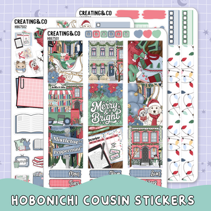 Holiday Sleigh Ride Hobonichi Cousin Weekly Planner Kit - 1.3" Stickers - HB675