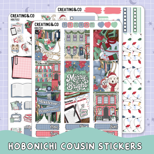 Holiday Sleigh Ride Hobonichi Cousin Weekly Planner Kit - 1.3" Stickers - HB675