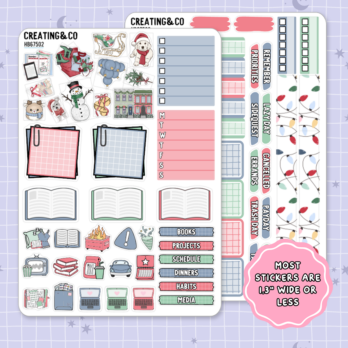 Holiday Sleigh Ride Hobonichi Cousin Weekly Planner Kit - 1.3" Stickers - HB675