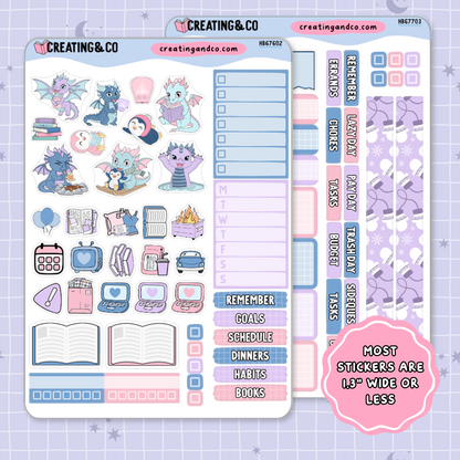 Frosted Firelight Winter Dragon Seasonal Challenge Hobonichi Cousin Weekly Planner Kit - 1.3" Stickers - HB677