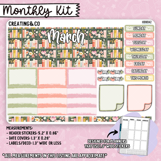 March Monthly Kit for Hobonichi Cousin + Similar Planners (1.3" Wide Stickers) - HBM044