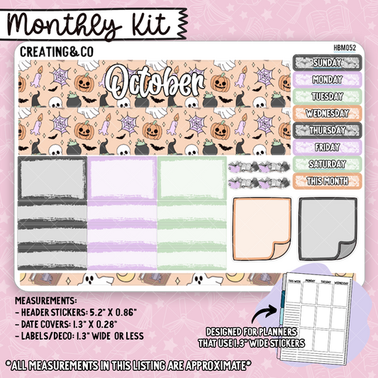 October Monthly Kit for Hobonichi Cousin + Similar Planners (1.3" Wide Stickers) - HBM052