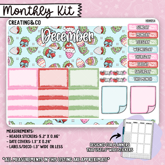 December Monthly Kit for Hobonichi Cousin + Similar Planners (1.3" Wide Stickers) - HBM054