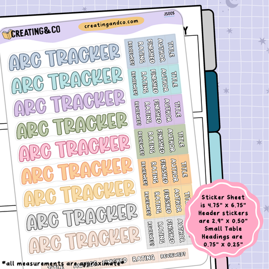 ARC Tracker Header Stickers + Table Headings Planner Sticker Sheet - JS005
