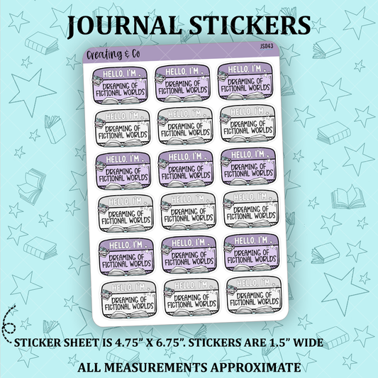 Fictional Worlds Name Tag Journal Deco Stickers - JS043