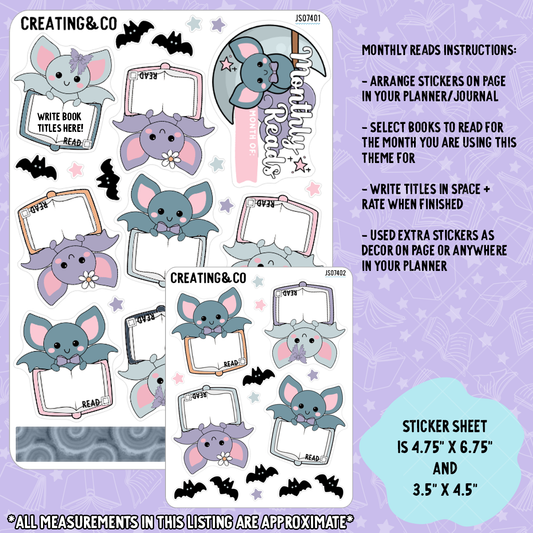Pastel Bats To Be Read Decorative Sticker Set - JS074
