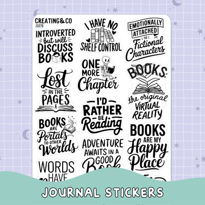 Reading Quotes Black & White Journal Functional Sticker Sheet - JS078