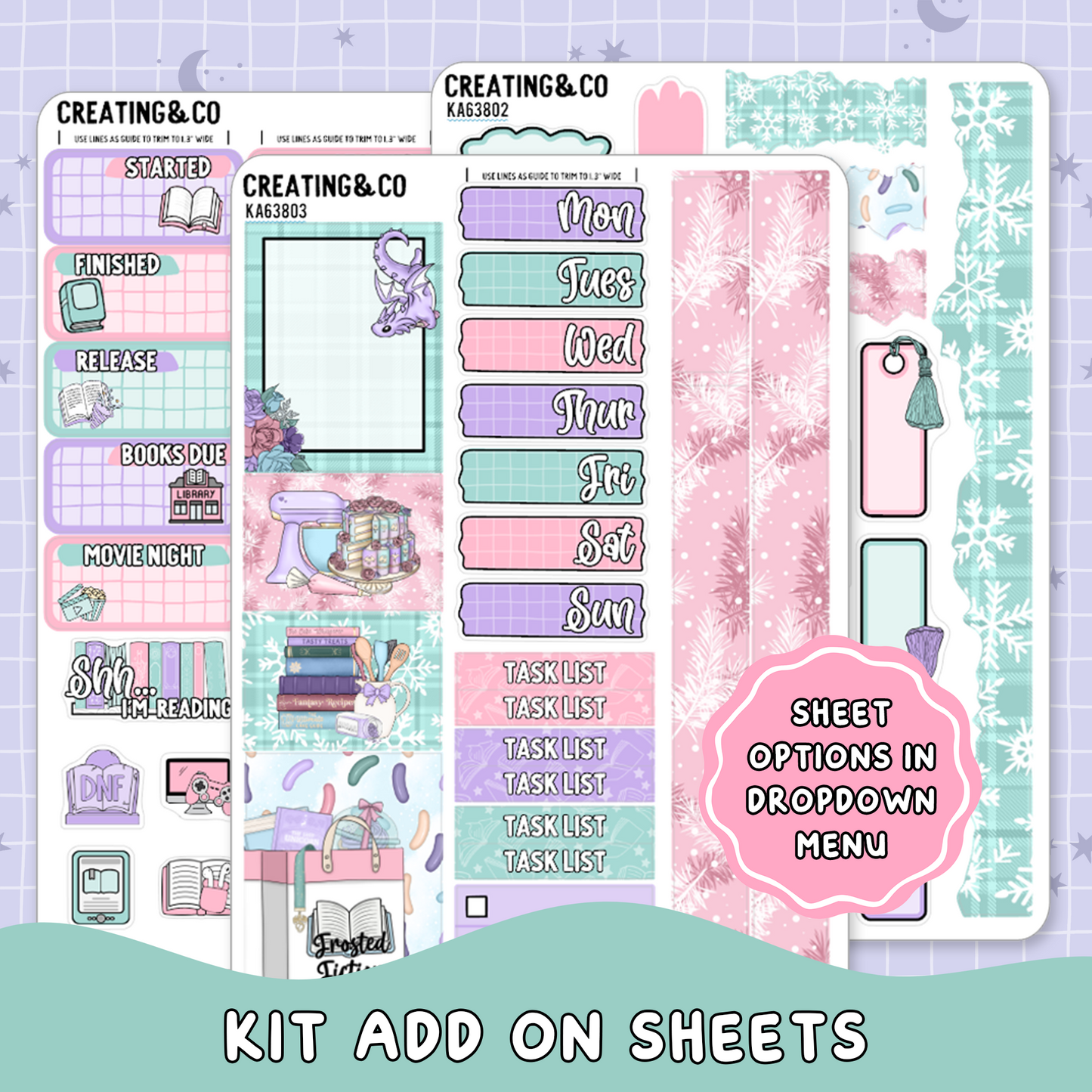 Frosted Fiction Winter Reading Challenge Weekly Kit Add On Planner Sticker Sheets - KA638