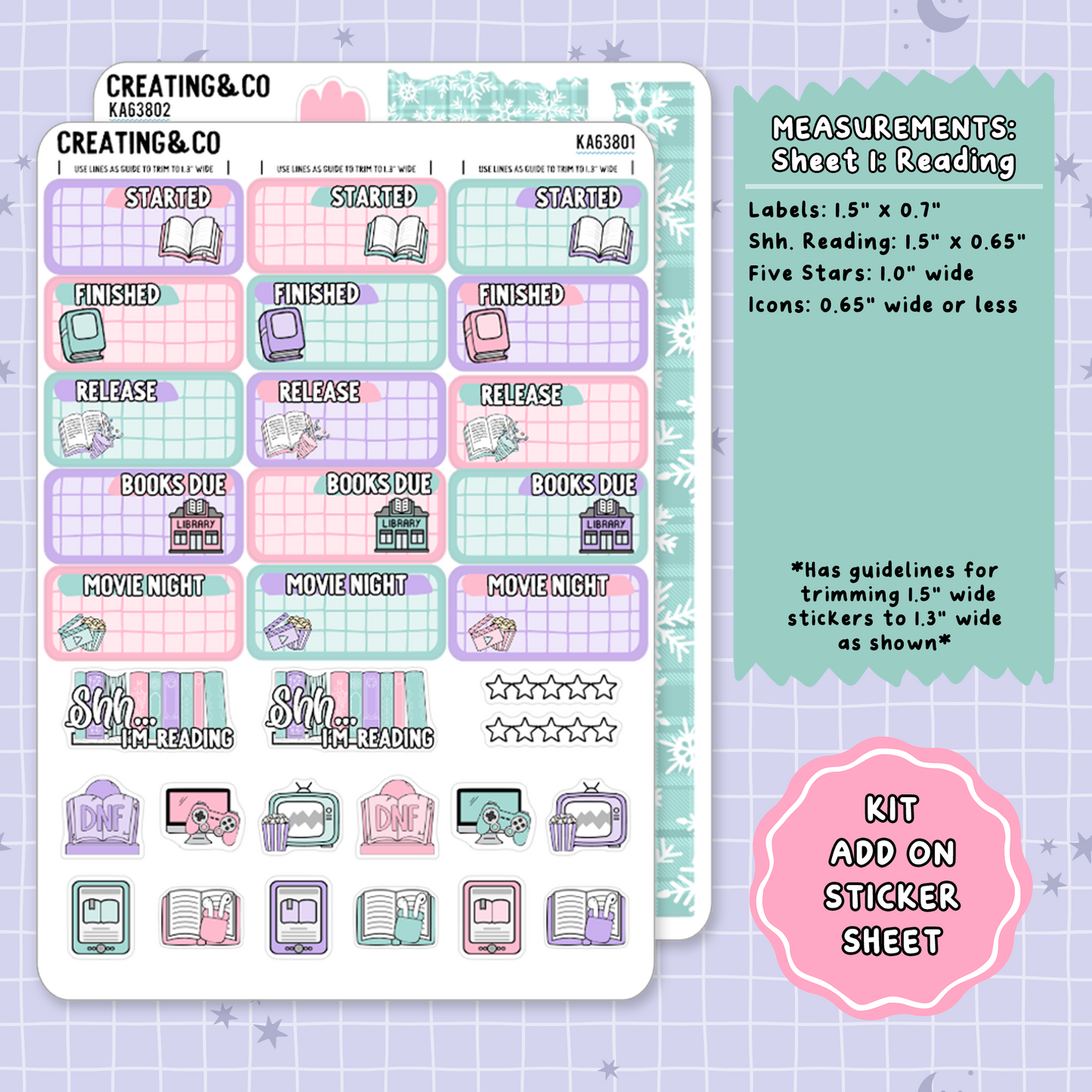 Frosted Fiction Winter Reading Challenge Weekly Kit Add On Planner Sticker Sheets - KA638