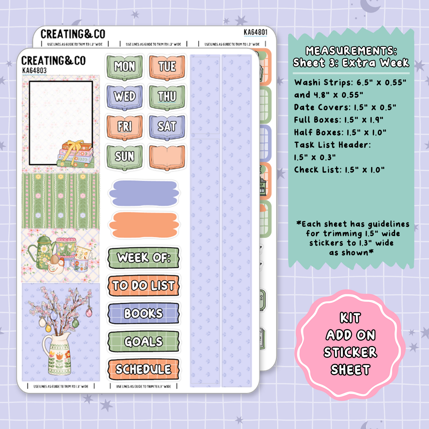 Wildflower Cottage Weekly Kit Add On Planner Sticker Sheets - KA648