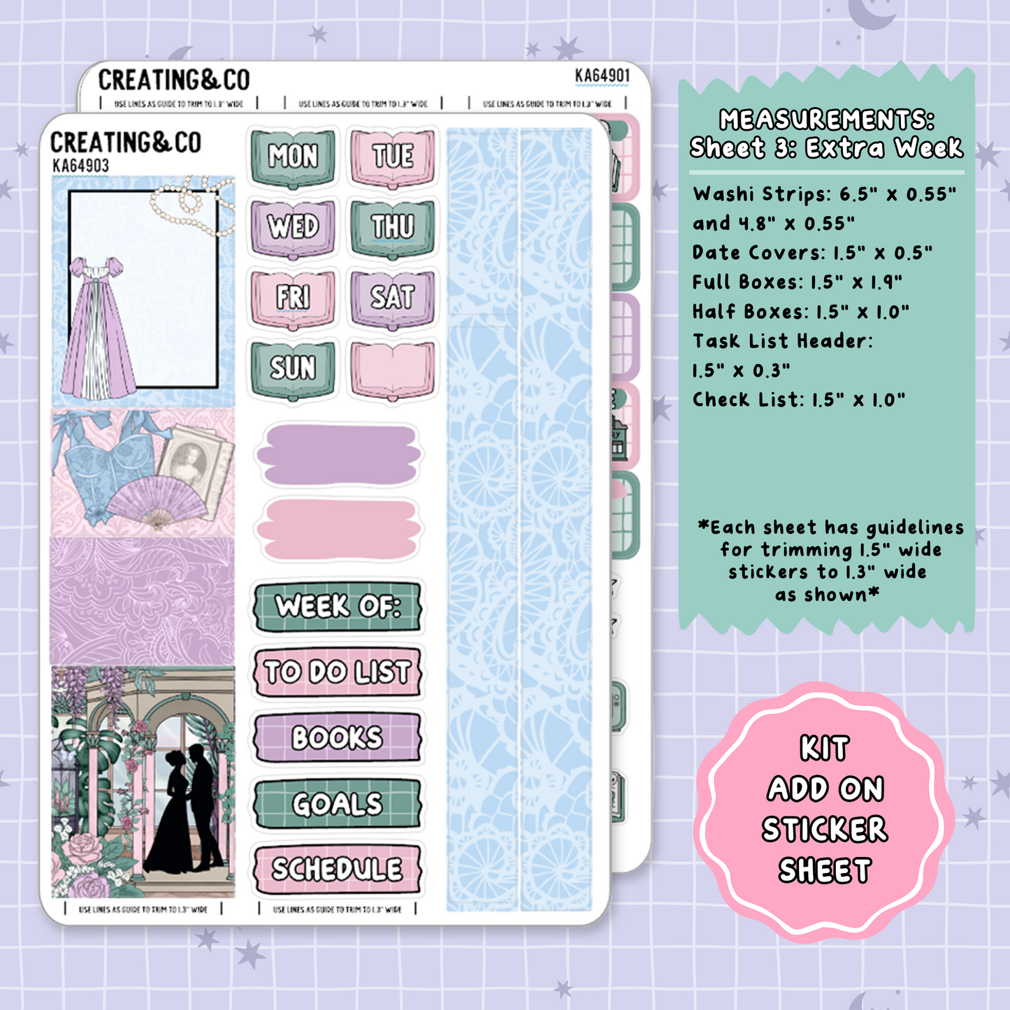 Scandals of the Heart Regency Weekly Kit Add On Planner Sticker Sheets - KA649