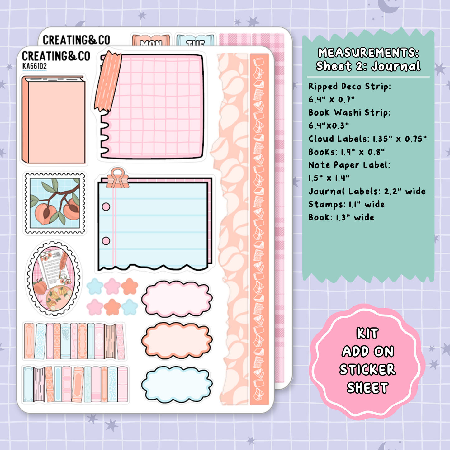Sweet as a Peach Weekly Kit Add On Planner Sticker Sheets - KA661