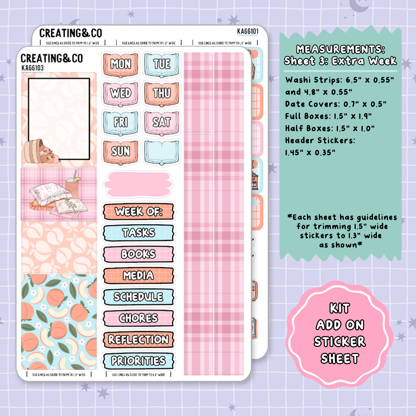 Sweet as a Peach Weekly Kit Add On Planner Sticker Sheets - KA661