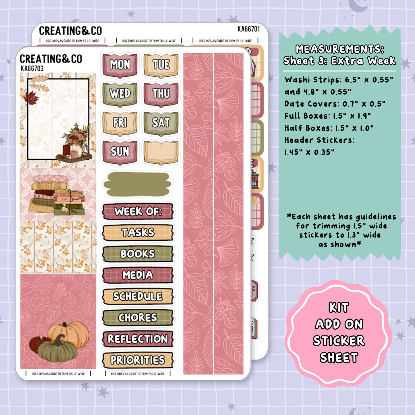Hello Autumn Weekly Kit Add On Planner Sticker Sheets - KA667