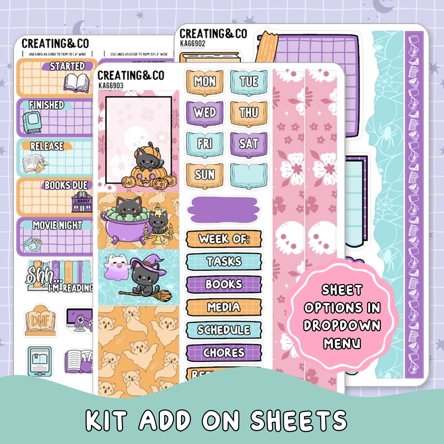 Trick or Treat Spooky Cat Weekly Kit Add On Planner Sticker Sheets - KA669