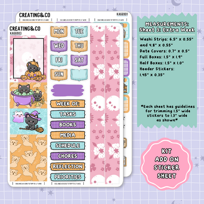 Trick or Treat Spooky Cat Weekly Kit Add On Planner Sticker Sheets - KA669