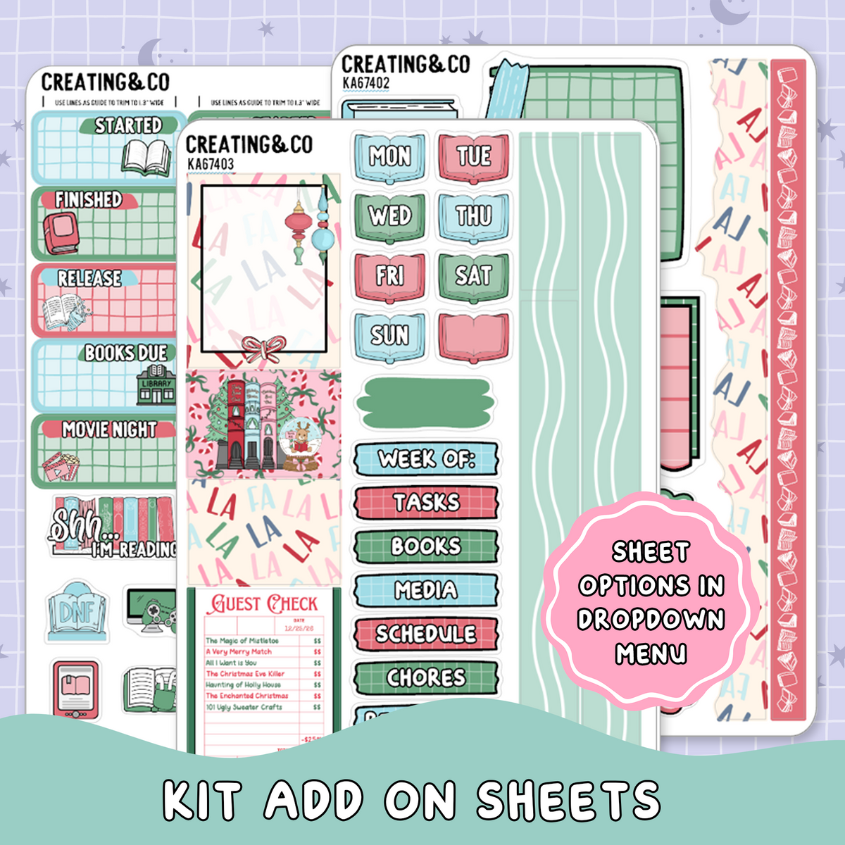 Tinsel & Tales Christmas Bookshop Weekly Kit Add On Planner Sticker Sheets - KA674