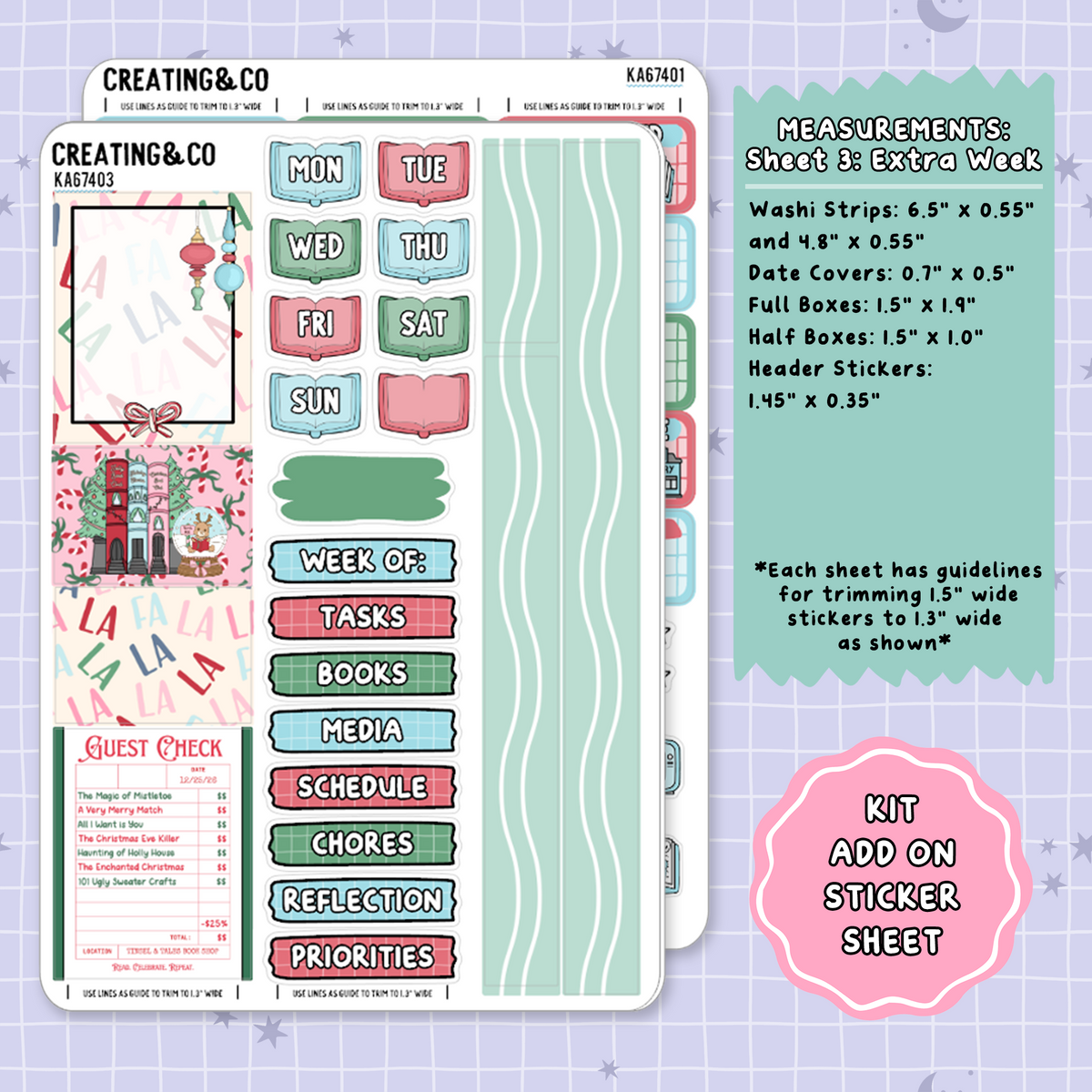 Tinsel & Tales Christmas Bookshop Weekly Kit Add On Planner Sticker Sheets - KA674